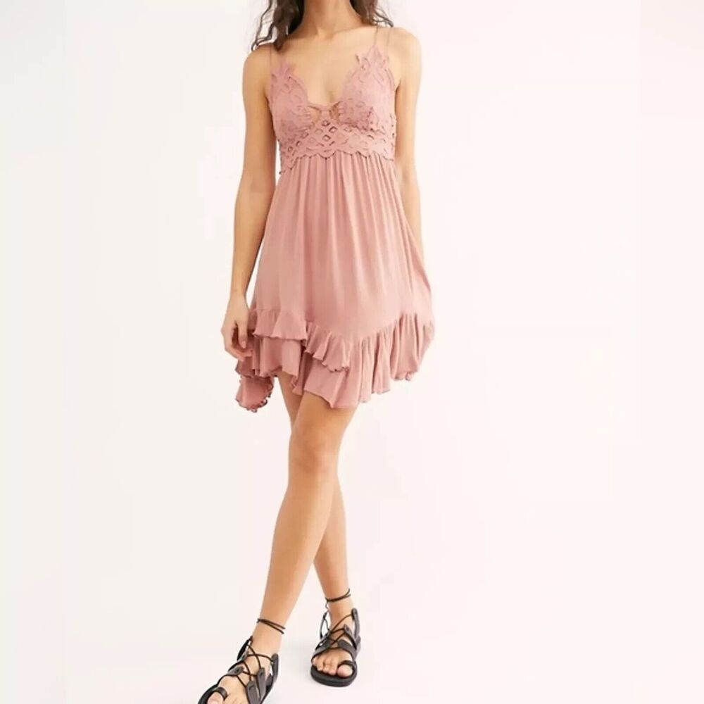 FP ONE FREE PEOPLE Adella Slip Dress‎ Rose Lace Embroidered Babydoll Size XS